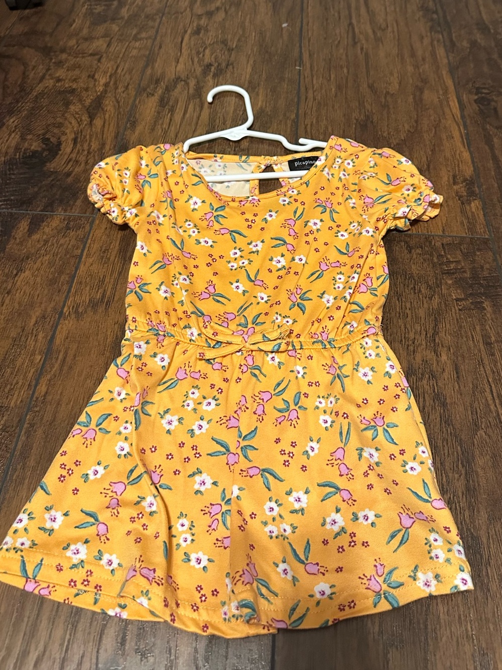 Girls Floral Tie-Waist Casual Romper in Orange